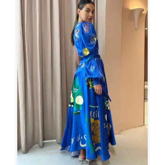 Alemais 100% silk Soleil One Shoulder Midi Dress In Cobalt NWT - Picture 5 of 8